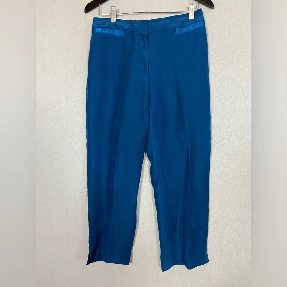 Autograph Blue Slim Fit Flax Linen Cropped Pants Size 8